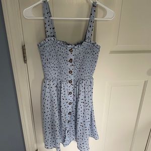 sienna sky blue smocked dress with flower print